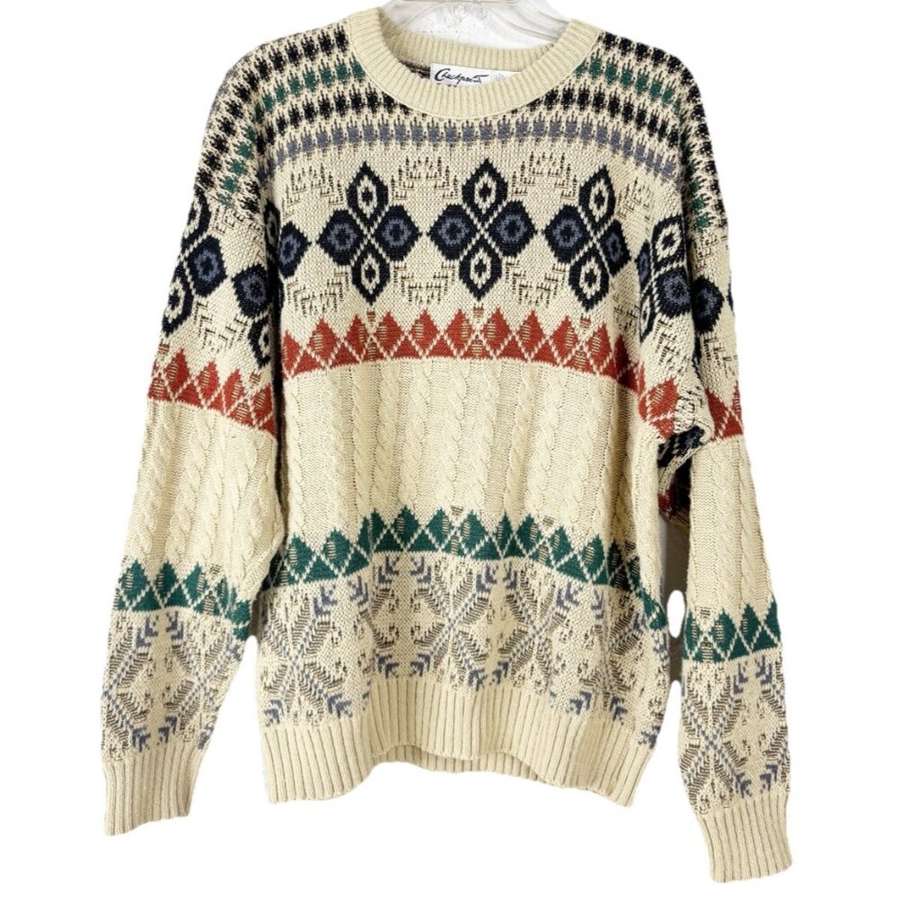 VTG Checkpoint Men XL 100% Soft Spun Acrylic Sweater Abstract USA Grometric EUC
